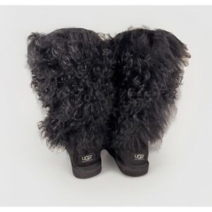 UGG Lida Mongolian Sheepskin Cuff Black Classic Short Suede Boots Women's Size 7